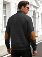 Men’s Stand Collar Quarter-Zip Sweatshirt – Fall Waffle Pullover with Long Sleeves and Pockets - Image 3