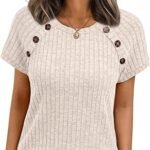 Women's Short Sleeve Shirts Business Casual Blouses Dressy Work Tunic Tops 2026 Spring Sweaters Fashion Clothes