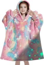 Fiosnow Glow in the Dark Unicorn Blanket Hoodies for Kids, 6-13 Years – Oversize Wearable Blanket Hoodie for Boys, Girls, Teens