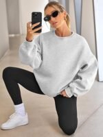 Women's Oversized Fleece Crewneck Sweatshirt – Comfy Long Sleeve Pullover - Image 3