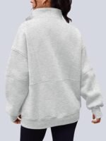 Women's Quarter Zip Oversized Fleece Sweatshirt – Mock Neck Pullover Hoodie - Image 3