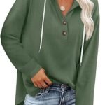Women's V-Neck Button Sweatshirt – Loose Fit Long Sleeve Pullover