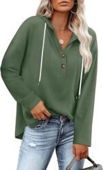 Women's V-Neck Button Sweatshirt – Loose Fit Long Sleeve Pullover