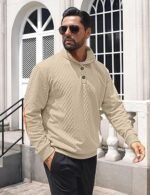 Men’s Casual Pullover Sweatshirt – Long Sleeve Stand Collar Quarter-Button Sweater - Image 4