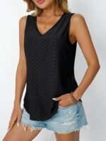 Women Summer Tank Top Eyelet Embroidery 2026 Spring Vacation Sleeveless V Neck Loose Fit Shirt Fashion Casual Clothes - Image 4