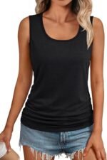 Womens Tank Tops 2026 Square Neck Ruched Sleeveless Summer Casual Basic Tops for Vacation Daily Wear Trendy
