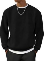 Men’s Crewneck Sweatshirt – Jacquard Texture Pullover Long Sleeve Casual Shirt for Fall & Winter