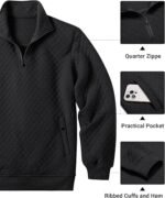 Men’s Quarter-Zip Quilted Pullover – Knit Long Sleeve Mock Neck Sweater with Pocket - Image 5