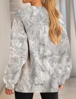 Women's Oversized Camo Sweatshirt – Graphic Maple Leaf Crewneck Pullover - Image 5