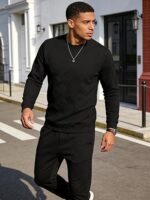 Men’s Crewneck Sweatshirt – Jacquard Texture Pullover Long Sleeve Casual Shirt for Fall & Winter - Image 3