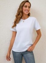Cotton Basic T Shirts for Women, Crew Neck Short Sleeve Summer Shirts, Solid Loose Fit Tshirt, Plain Workout Tops, Undershirts - Image 2
