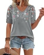 Womens Tops Short Sleeve Shirts Buttons V Neck Spring Fashion Summer Outfits Plus Size Blouses Dressy Casual - Image 2