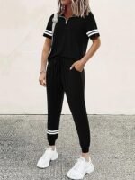 Women's 2-Piece Summer Tracksuit – Quarter-Zip Short Sleeve Top & Jogger Pants - Image 3