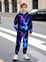 Boy 2 Pcs Clothes Cool 3D Printing Long Sleeve Hoodie & Sweatpants Outfit for 5-12 Years - Image 6