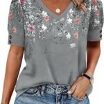 Womens Tops Short Sleeve Shirts Buttons V Neck Spring Fashion Summer Outfits Plus Size Blouses Dressy Casual