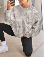 Women's Oversized Camo Sweatshirt – Graphic Maple Leaf Crewneck Pullover - Image 6