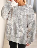 Women's Oversized Camo Sweatshirt – Graphic Maple Leaf Crewneck Pullover - Image 2