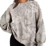Women's Oversized Camo Sweatshirt – Graphic Maple Leaf Crewneck Pullover