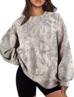 Women's Oversized Camo Sweatshirt – Graphic Maple Leaf Crewneck Pullover