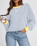 Women's Oversized Striped Sweatshirt – Crewneck Long Sleeve Pullover - Image 5