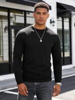 Men’s Crewneck Sweatshirt – Jacquard Texture Pullover Long Sleeve Casual Shirt for Fall & Winter - Image 6
