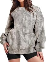 Women's Oversized Camo Sweatshirt – Graphic Maple Leaf Crewneck Pullover - Image 4