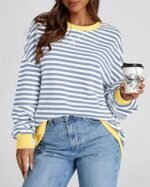 Women's Oversized Striped Sweatshirt – Crewneck Long Sleeve Pullover - Image 6