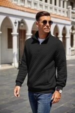 Men’s Quarter-Zip Quilted Pullover – Knit Long Sleeve Mock Neck Sweater with Pocket - Image 3