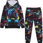 Boy 2 Pcs Clothes Cool 3D Printing Long Sleeve Hoodie & Sweatpants Outfit for 5-12 Years