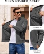 COOFANDY Men Bomber Jacket Lightweight Casual Windbreaker Zip Up Coat Fashion Stylish Fall Jackets with Pocket - Image 5