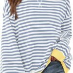 Women's Oversized Striped Sweatshirt – Crewneck Long Sleeve Pullover