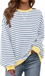 Women's Oversized Striped Sweatshirt – Crewneck Long Sleeve Pullover