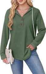Women's V-Neck Button Sweatshirt – Loose Fit Long Sleeve Pullover - Image 3