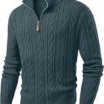 Men’s Quarter-Zip Pullover Sweater – Cable Knit Casual Stand Collar Textured Knit