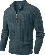 Men’s Quarter-Zip Pullover Sweater – Cable Knit Casual Stand Collar Textured Knit