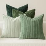 MIULEE Boho Farmhouse Sage Green Throw Pillow Covers 18x18 Inch Set of 4 Modern Nordic Cushion Covers Soft Corduroy Spring Home Decor for Couch Bed Sofa Living Room Forest Green