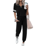 Women's 2-Piece Summer Tracksuit – Quarter-Zip Short Sleeve Top & Jogger Pants