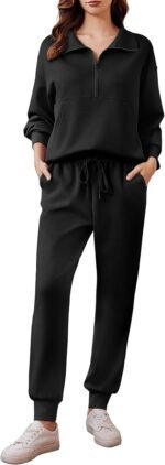 Women's 2-Piece Half-Zip Tracksuit – Long Sleeve Pullover & Jogger Pants Set