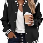 Zeagoo Women's Varsity Bomber Jacket – Lightweight Button-Down Short Spring Fashion Jacket with Pockets 2026
