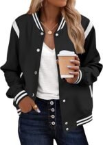 Zeagoo Women's Varsity Bomber Jacket – Lightweight Button-Down Short Spring Fashion Jacket with Pockets 2026