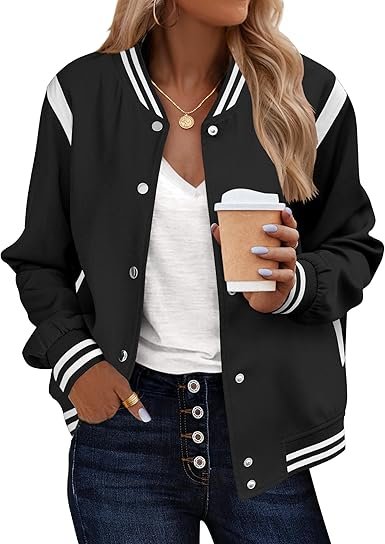 718VmIOUuGL._AC_SX385_ (1) Zeagoo Women's Varsity Bomber Jacket – Lightweight Button-Down Short Spring Fashion Jacket with Pockets 2026 - Image 1