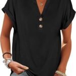 Womens Short Sleeve Henley Tops V Neck Dressy Casual Blouses Summer Trendy Tee Shirts 2026 Vacation Fashion Clothes