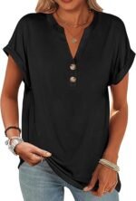 Womens Short Sleeve Henley Tops V Neck Dressy Casual Blouses Summer Trendy Tee Shirts 2026 Vacation Fashion Clothes