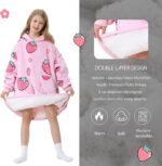 Aemicion Blanket Hoodie for Kids, Oversize Sherpa Sweatshirt Wearable Blanket with Pink Strawberry – Gift for Girls, Daughter, Friends - Image 4