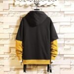 Men’s Patchwork Pullover Hoodie – Contrast Color Long Sleeve Streetwear Sweatshirt - Image 2