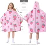 Aemicion Blanket Hoodie for Kids, Oversize Sherpa Sweatshirt Wearable Blanket with Pink Strawberry – Gift for Girls, Daughter, Friends - Image 3