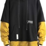 Men’s Patchwork Pullover Hoodie – Contrast Color Long Sleeve Streetwear Sweatshirt
