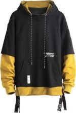 Men’s Patchwork Pullover Hoodie – Contrast Color Long Sleeve Streetwear Sweatshirt