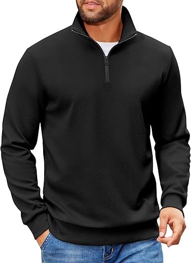 81BahN6fG5L._AC_SX385_ (1) Quarter-Zip Pullover Sweatshirt – Lightweight Long Sleeve Mock Neck Sweater Polo - Image 1