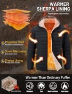 Men’s Hooded Puffer Jacket Sherpa-Lined Insulated Winter Coat - Image 4